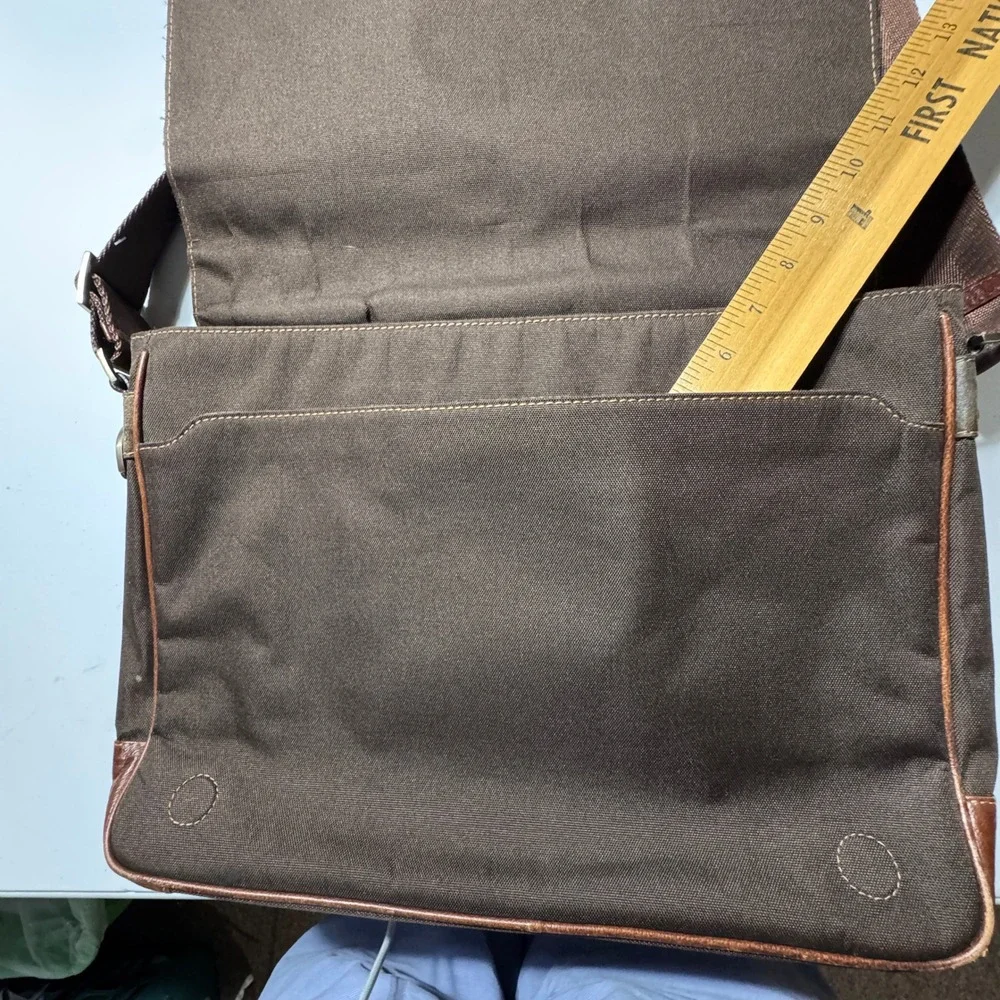 Boconi Messenger Bag Brown Leather Canvas Laptop Case Dark Academia